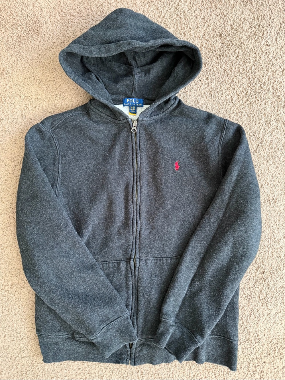 Polo by Ralph Lauren Charcoal Zip Hoodie with Red Pony